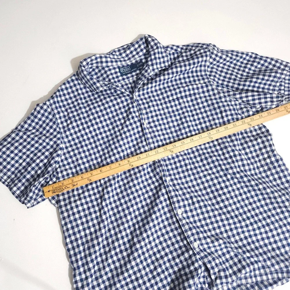 Polo Ralph Lauren Mens XXL Blue White Gingham Short Sleeve Button Down Shirt